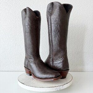 Rod Patrick Womens Cowboy Boots 10B Brown Ostrich Leather Western Tall Blunt Toe